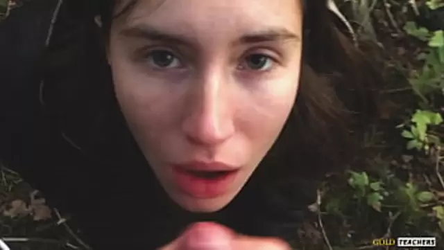 Russian beauty gives a blowjob to her friend in the Forest of Mines